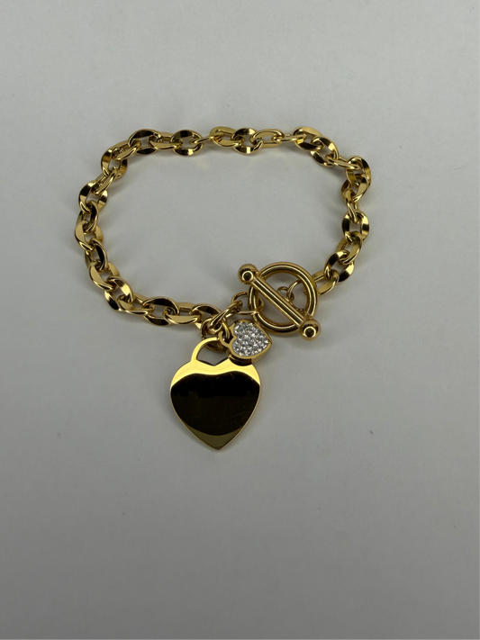Chain, Heart & CZ Heart Bracelet