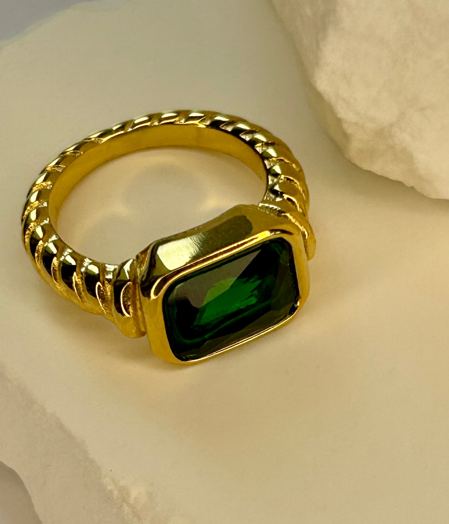 Green CZ Twist Ring