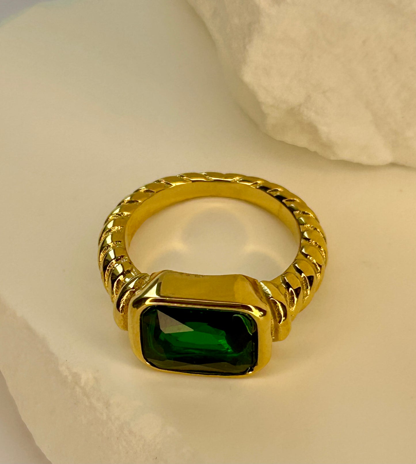 Green CZ Twist Ring