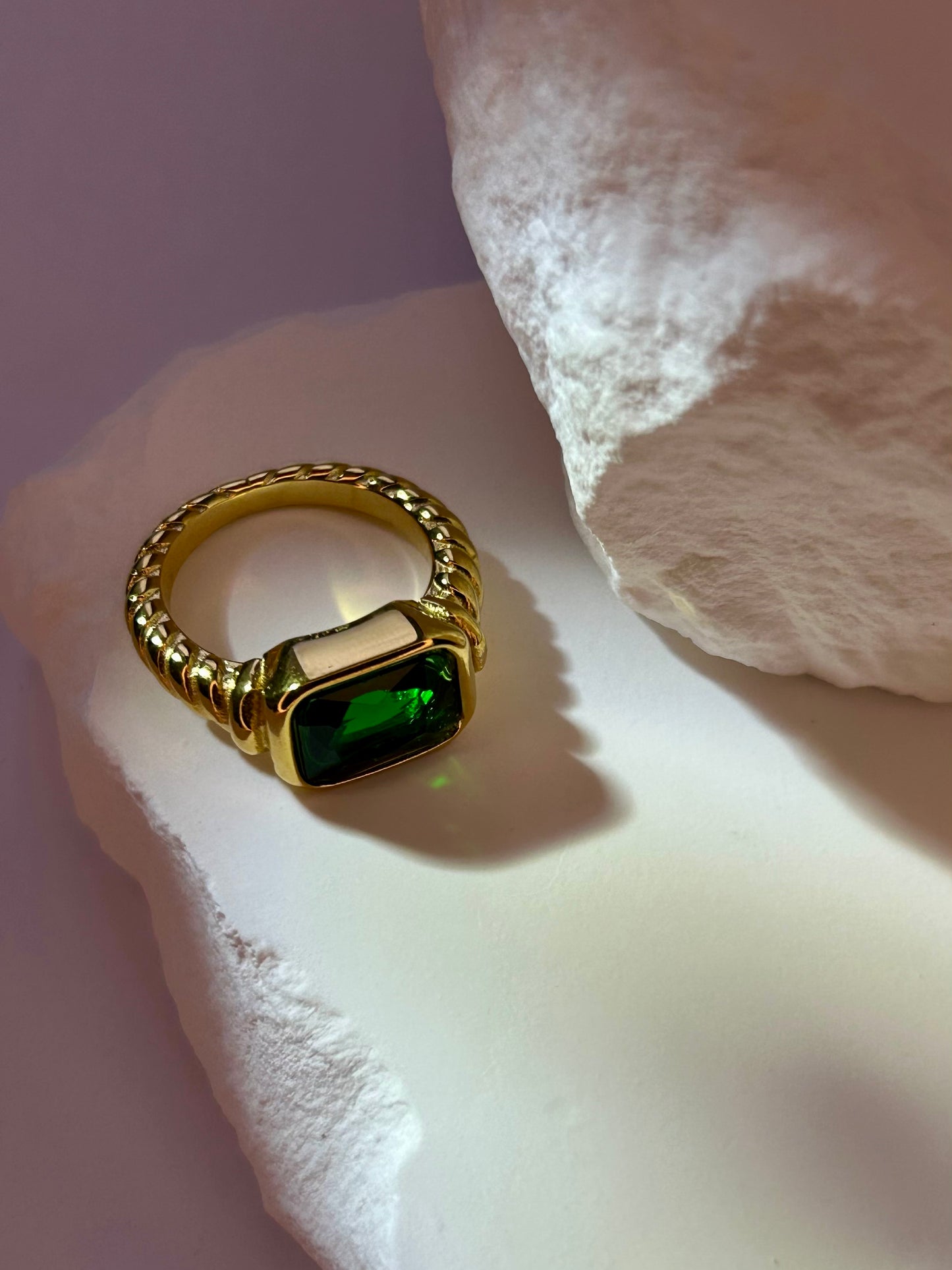 Green CZ Twist Ring