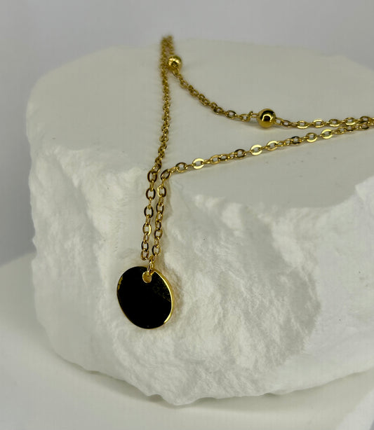 Essential Double Layer Bead Chain & Disc Charm Necklace