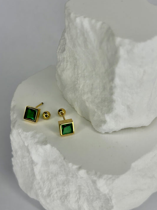 Sqaure Green CZ Stud