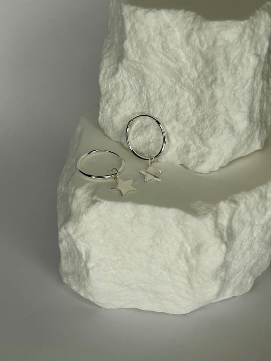 Sterling Silver Star 15mm Thin Hoop