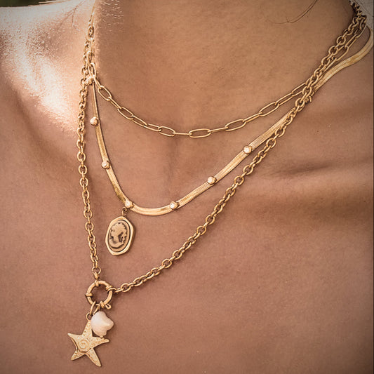 Chain, Starfish & Pearl Charm Necklace