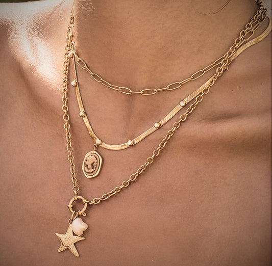 Flat Chain Cameo Pendant Necklace