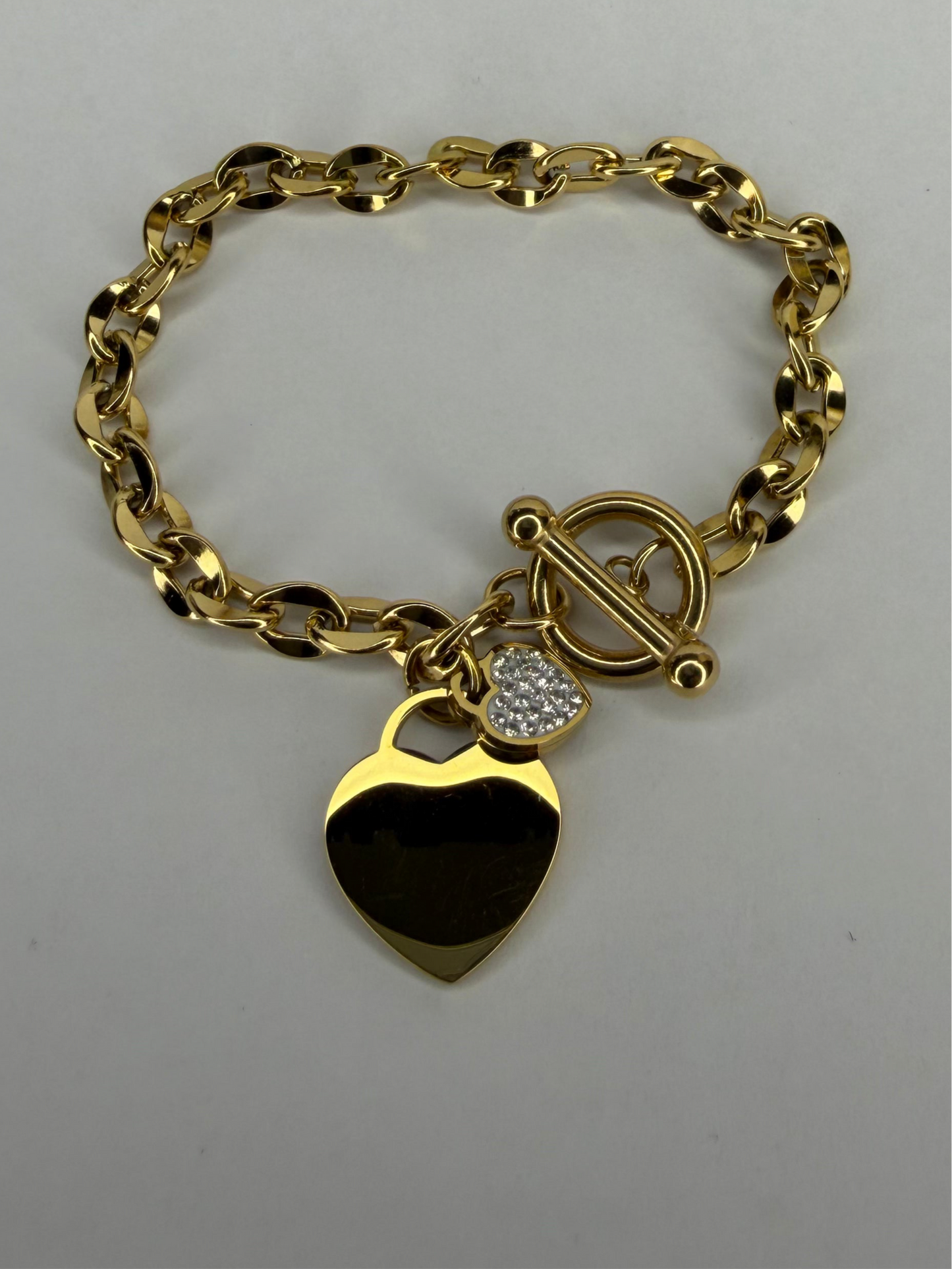 Chain, Heart & CZ Heart Bracelet