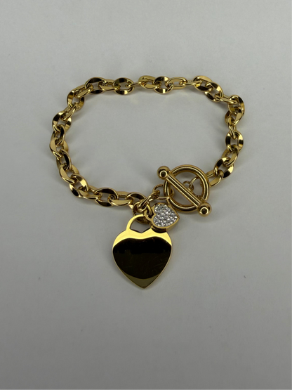 Chain, Heart & CZ Heart Bracelet