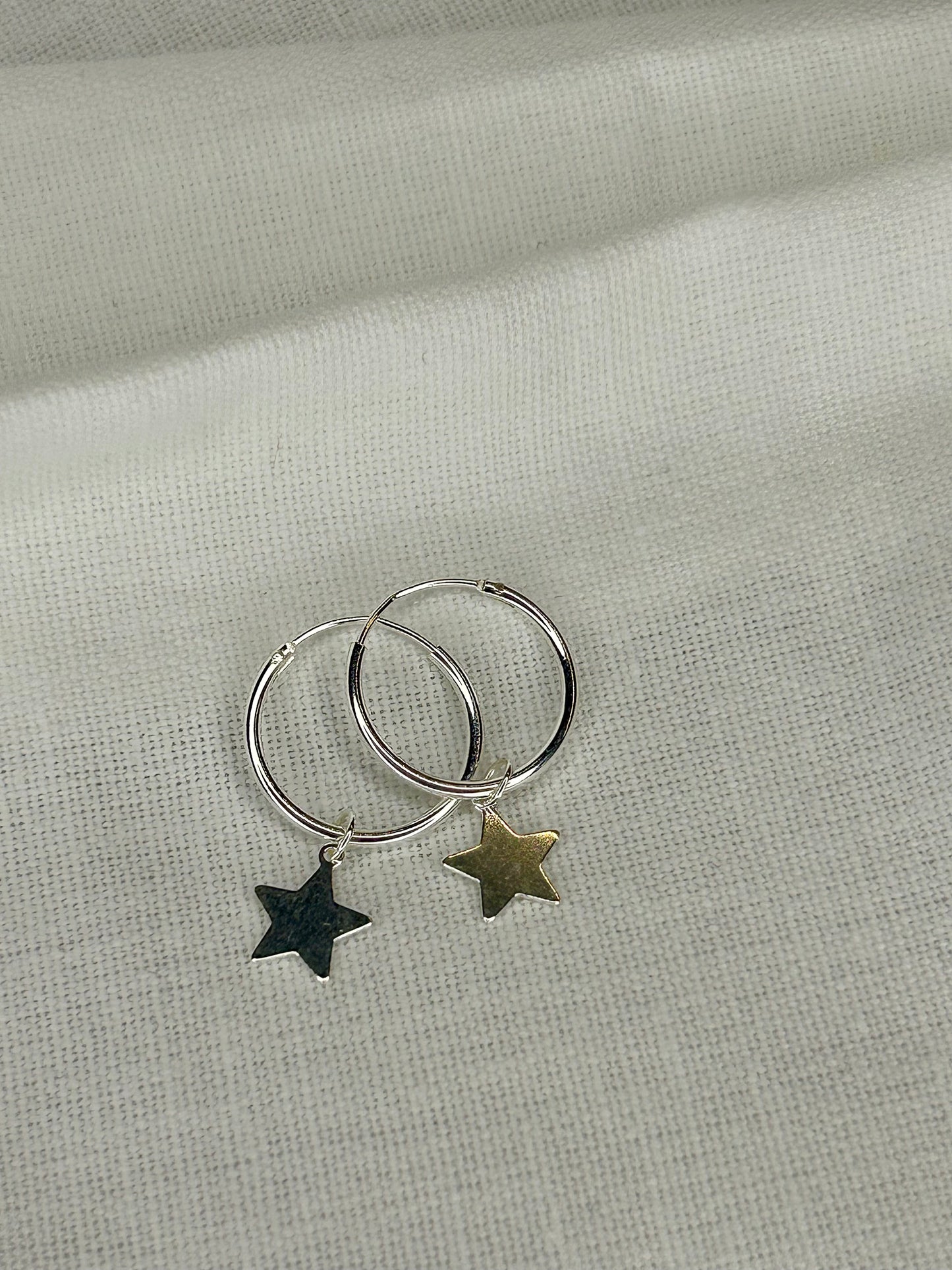 Sterling Silver Star 15mm Thin Hoop
