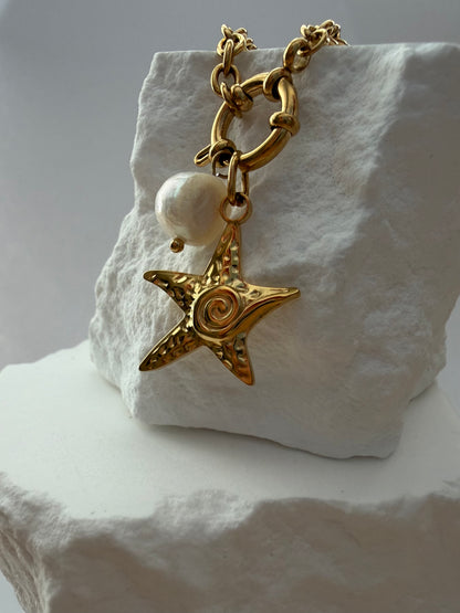 Chain, Starfish & Pearl Charm Necklace