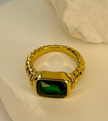 Green CZ Twist Ring