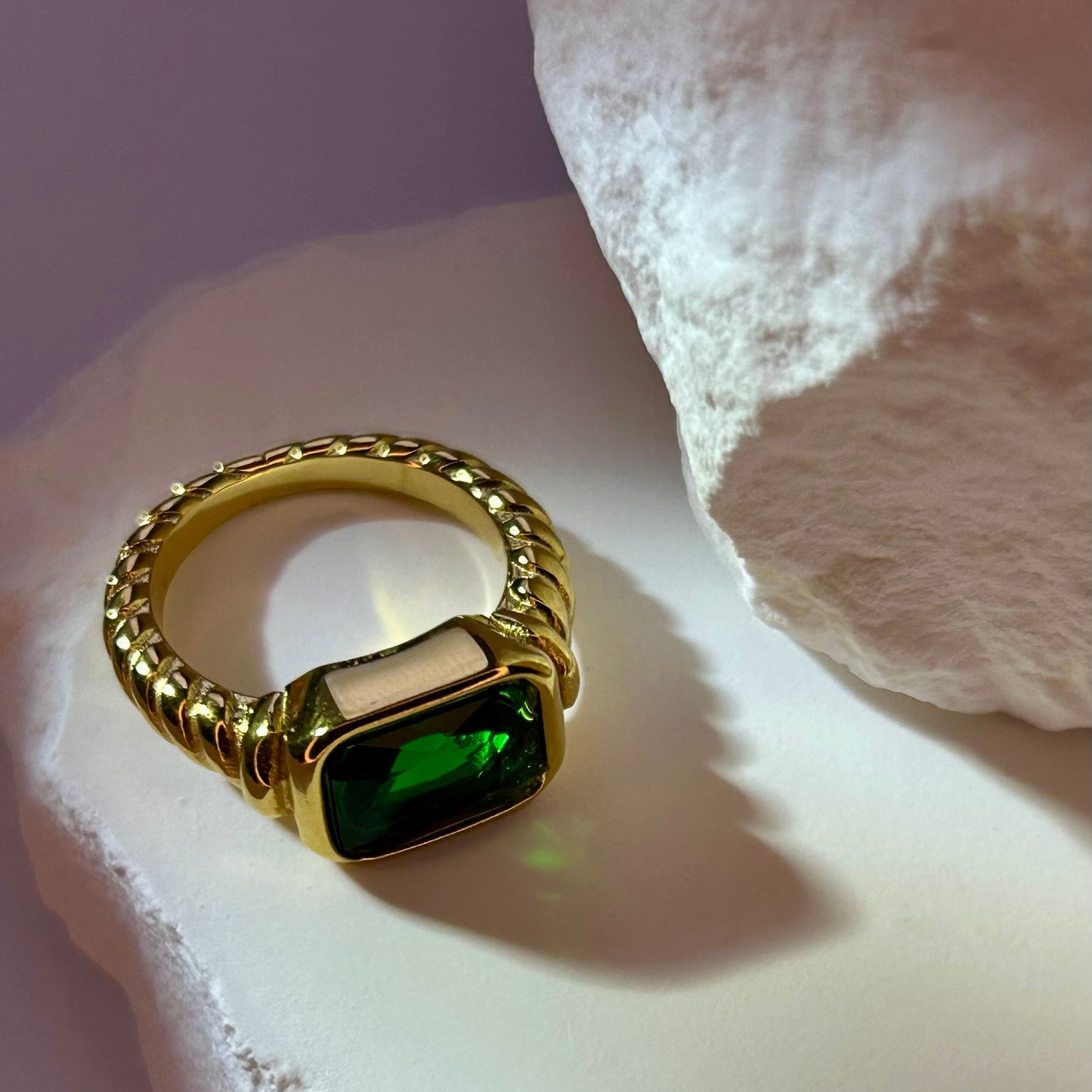 Green CZ Twist Ring