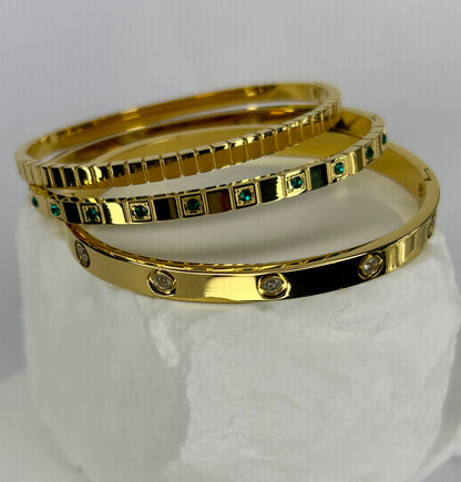 Hinged Small Green CZ Bangle