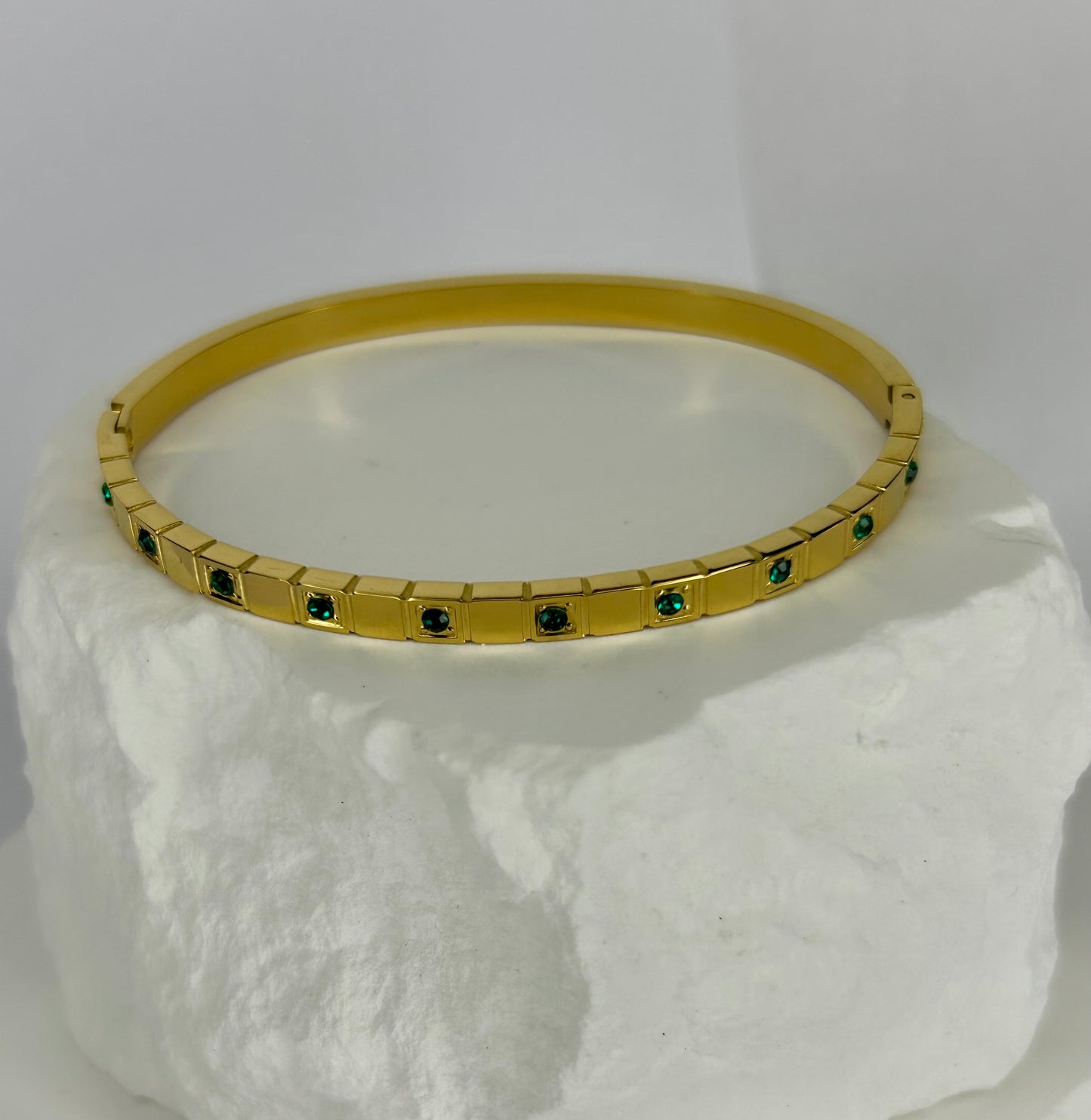 Hinged Small Green CZ Bangle