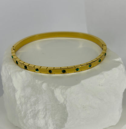 Hinged Small Green CZ Bangle