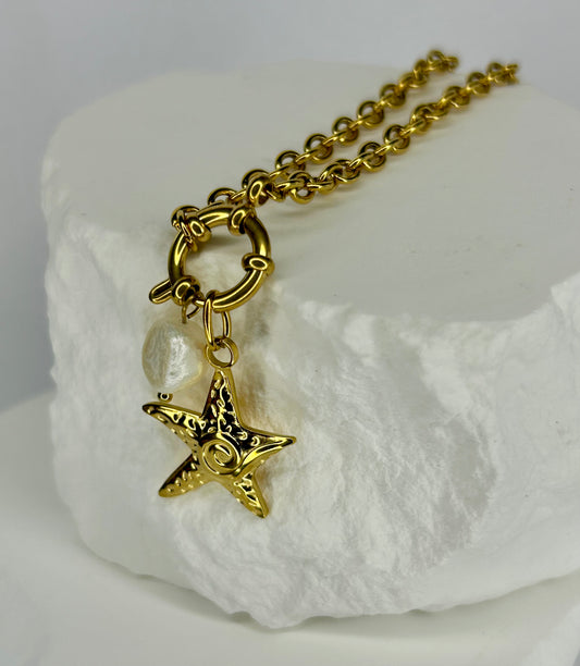 Chain, Starfish & Pearl Charm Necklace
