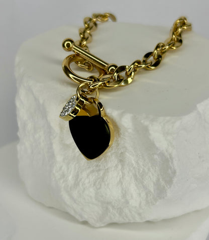 Chain, Heart & CZ Heart Bracelet