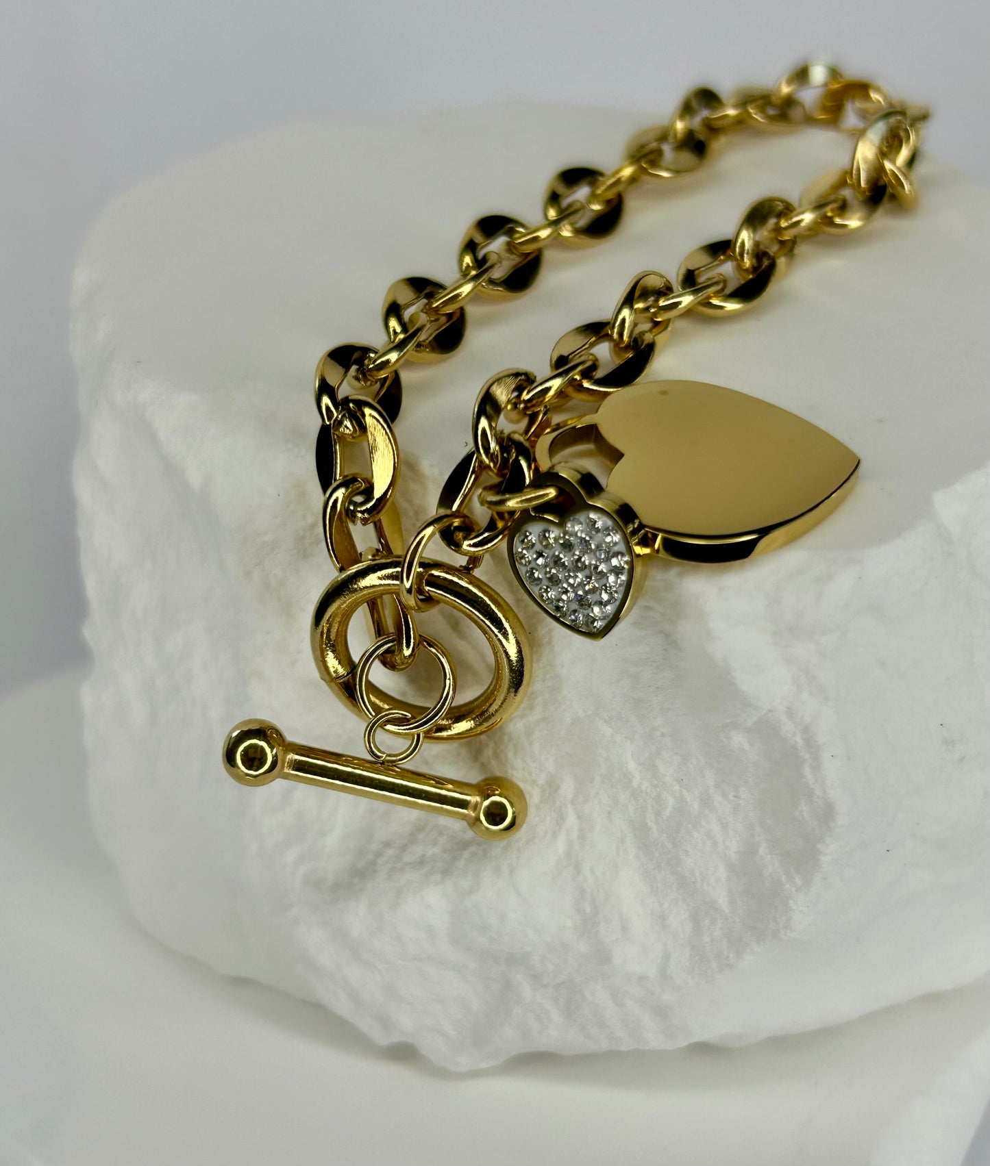 Chain, Heart & CZ Heart Bracelet