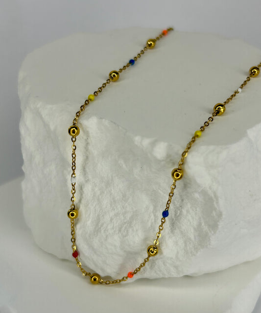 Multi Coloured Bead & Gold Choker