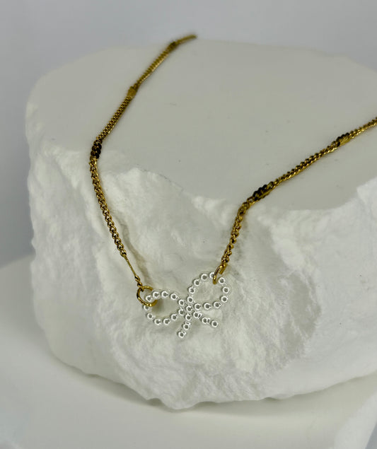 Fine Chain & Pearl Bow Necklace
