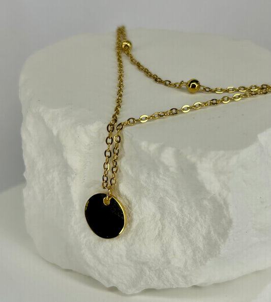 Essential Double Layer Bead Chain & Disc Charm Necklace