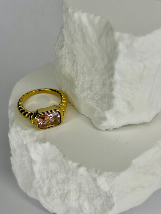 Pink CZ Twist Ring