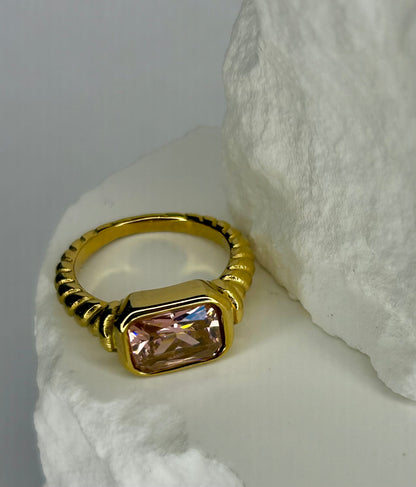Pink CZ Twist Ring