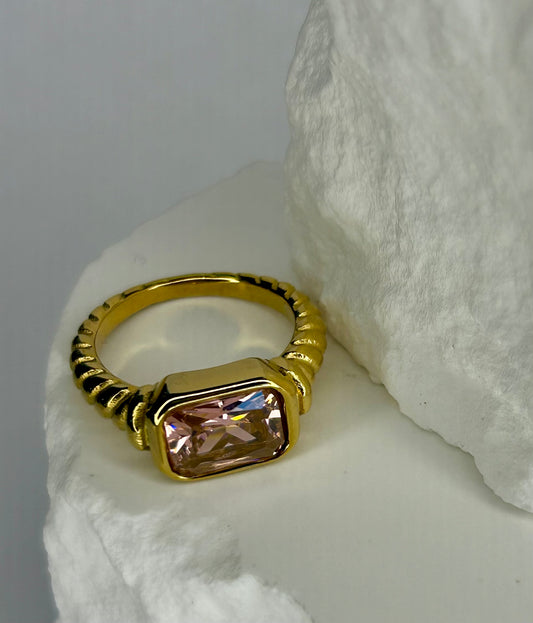 Pink CZ Twist Ring