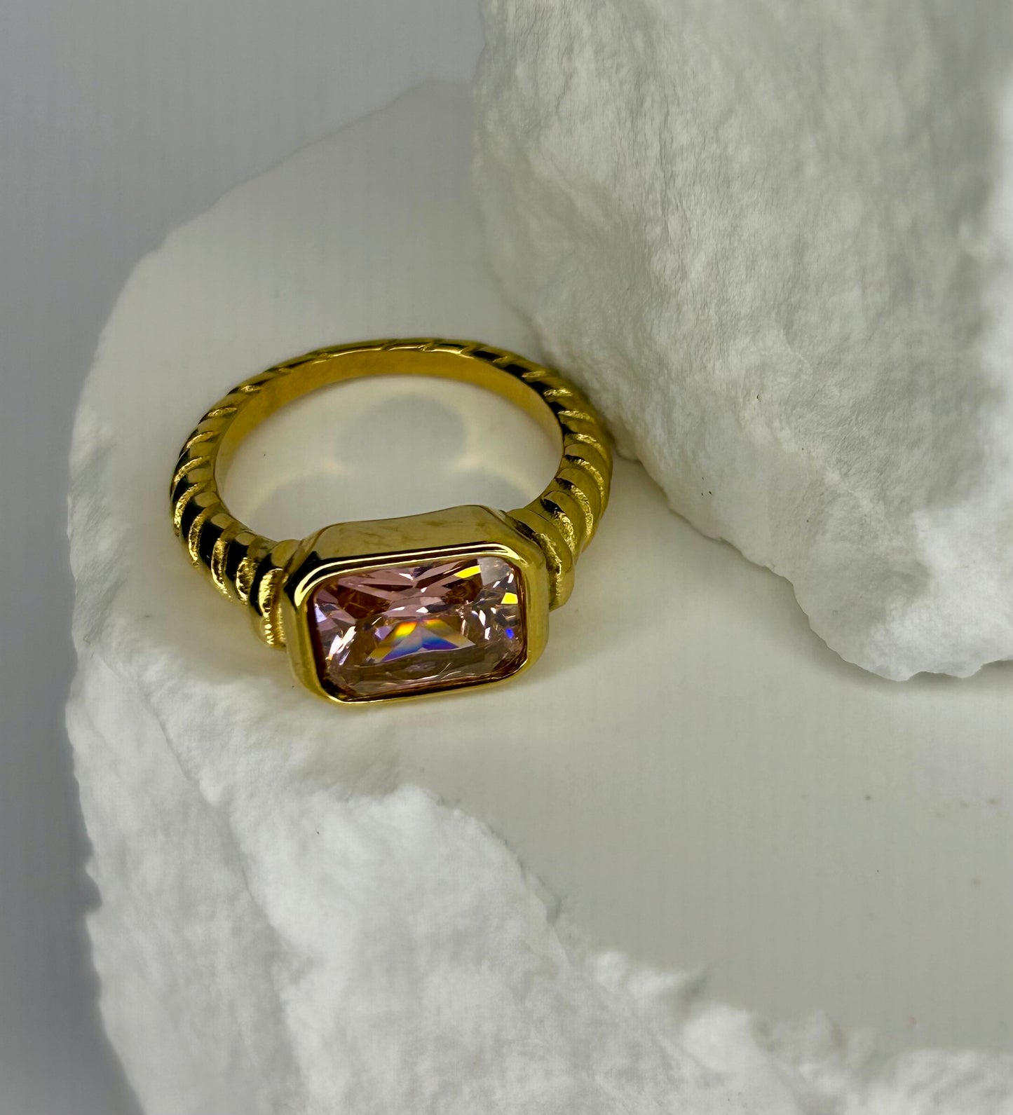Pink CZ Twist Ring