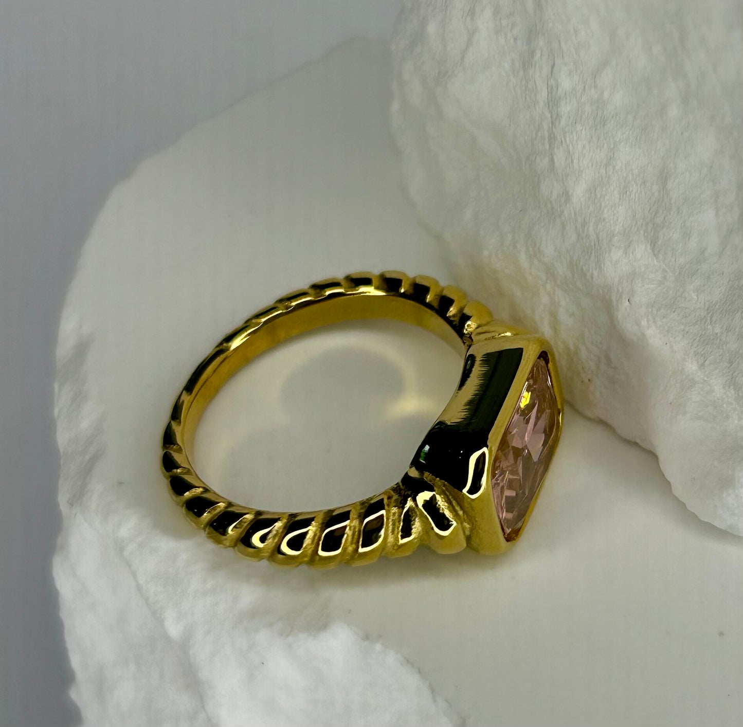 Pink CZ Twist Ring