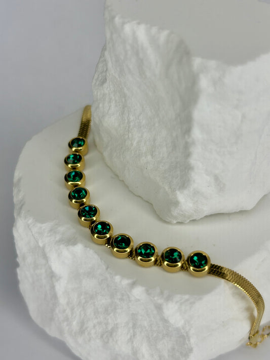 Green CZ Snake Chain Bracelet