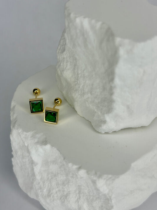 Sqaure Green CZ Stud