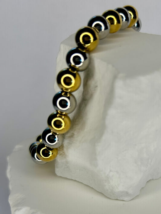 Large Gold & Silver Bead Bracelet